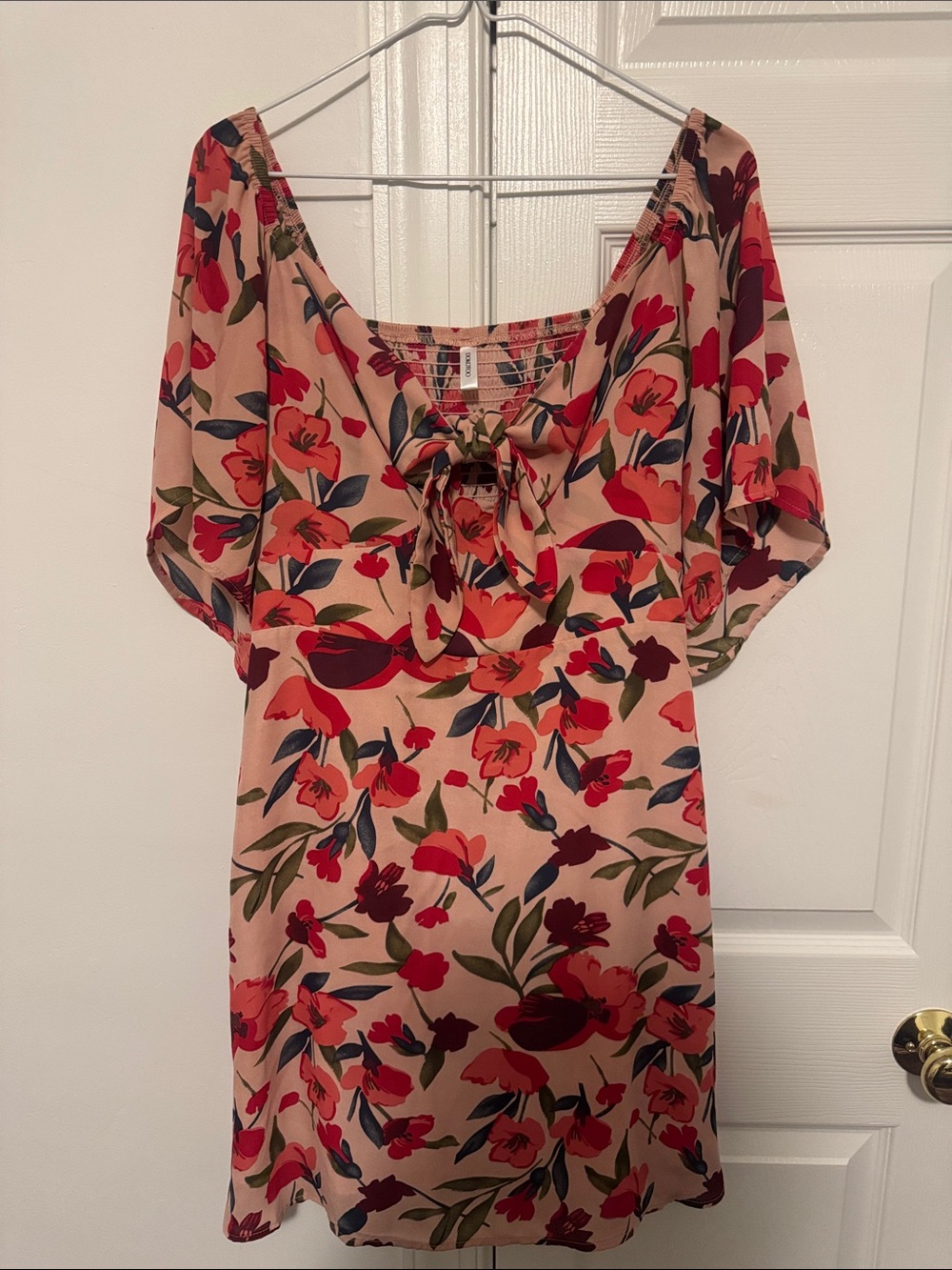 Women’s Floral Tie-Front Mini Dress in Coral Pink